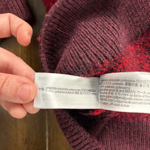 Zara Size S Red Knit Long Sleeve Sweater Chevron Argyle, Ribbed Hem & Cuffs - Picture 15 of 16